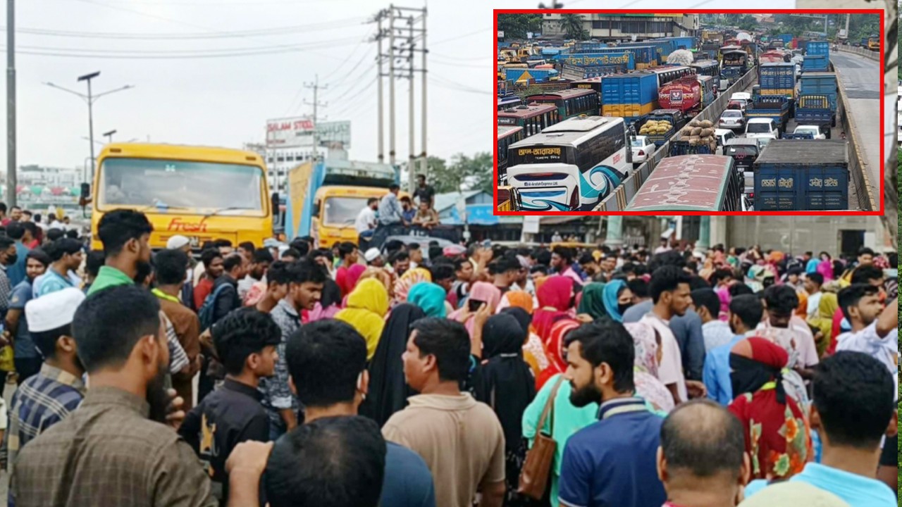মদনপুরে গার্মেন্টস শ্রমিক রিনার মৃত্যুকে কেন্দ্র করে ঢাকা-চট্টগ্রাম মহাসড়ক অবরোধ, তীব্র যানজট