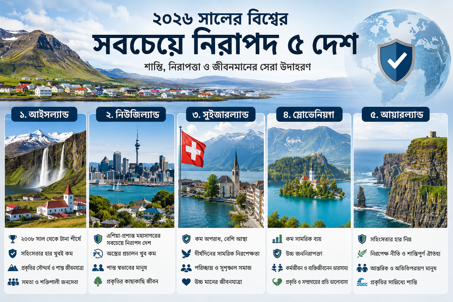 বিশ্ব যখন আরও অশান্ত, তখনও সবচেয়ে নিরাপদ ৫ দেশ কোনগুলো? জানুন সেখানে জীবনের বাস্তব চিত্র